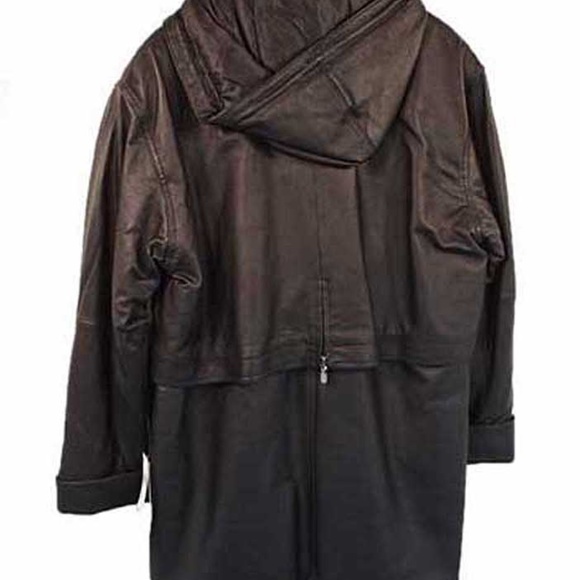 PARKA, LEATHER, MISSES MEDIUM, BLACK, BY SEQUENCE, ZIP-OFF HOOD, HIGH COLLAR, - Picture 3 of 7